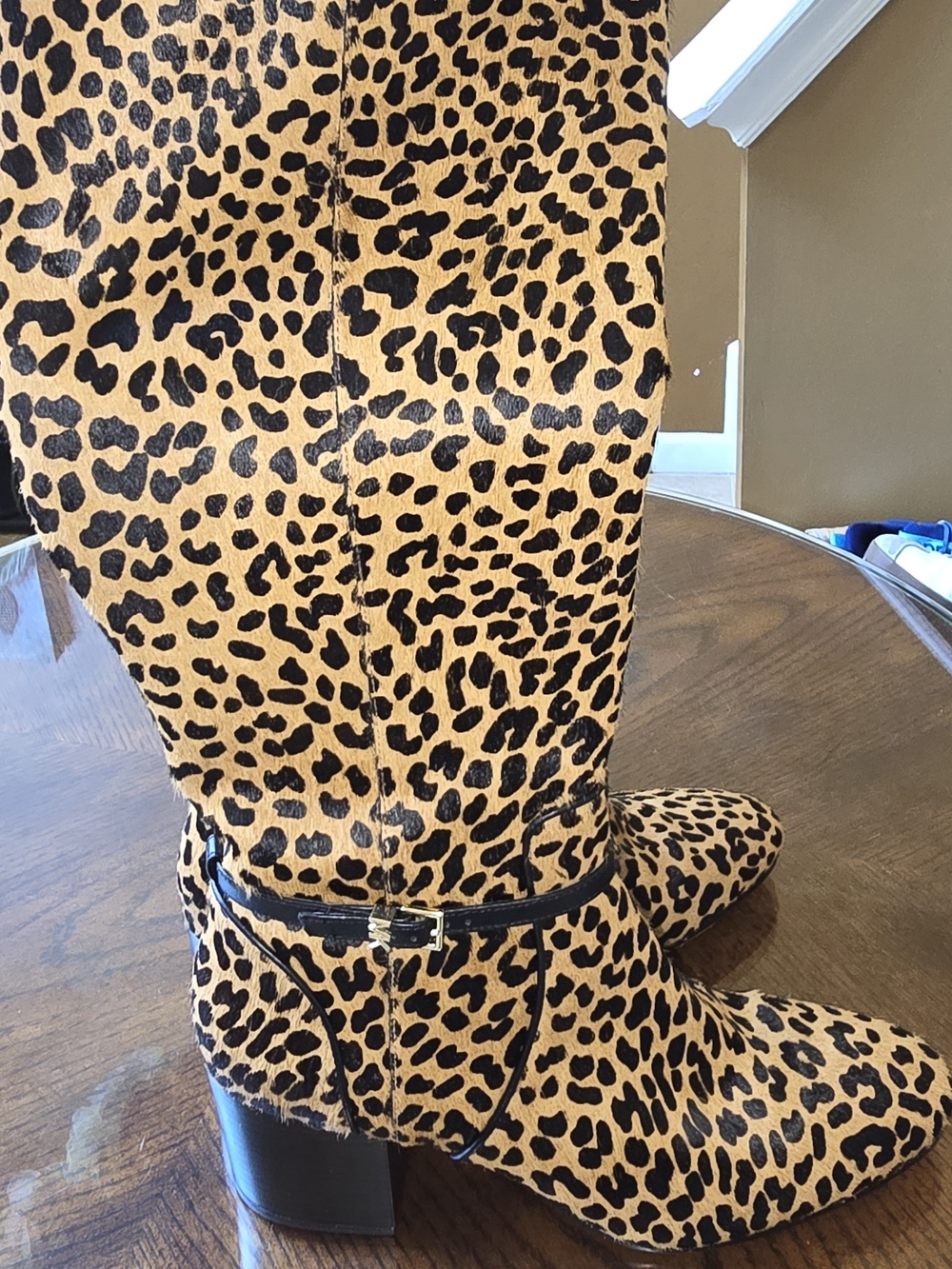 Michael Kors Leopard Print Tan and Black Knee-High Boots